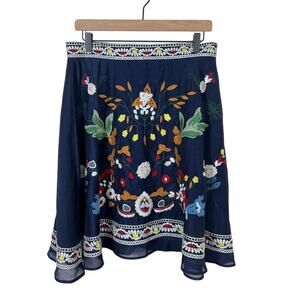 L’ Atiste by Amy Navy Floral Fiesta Embroidered A Line Skirt Size L